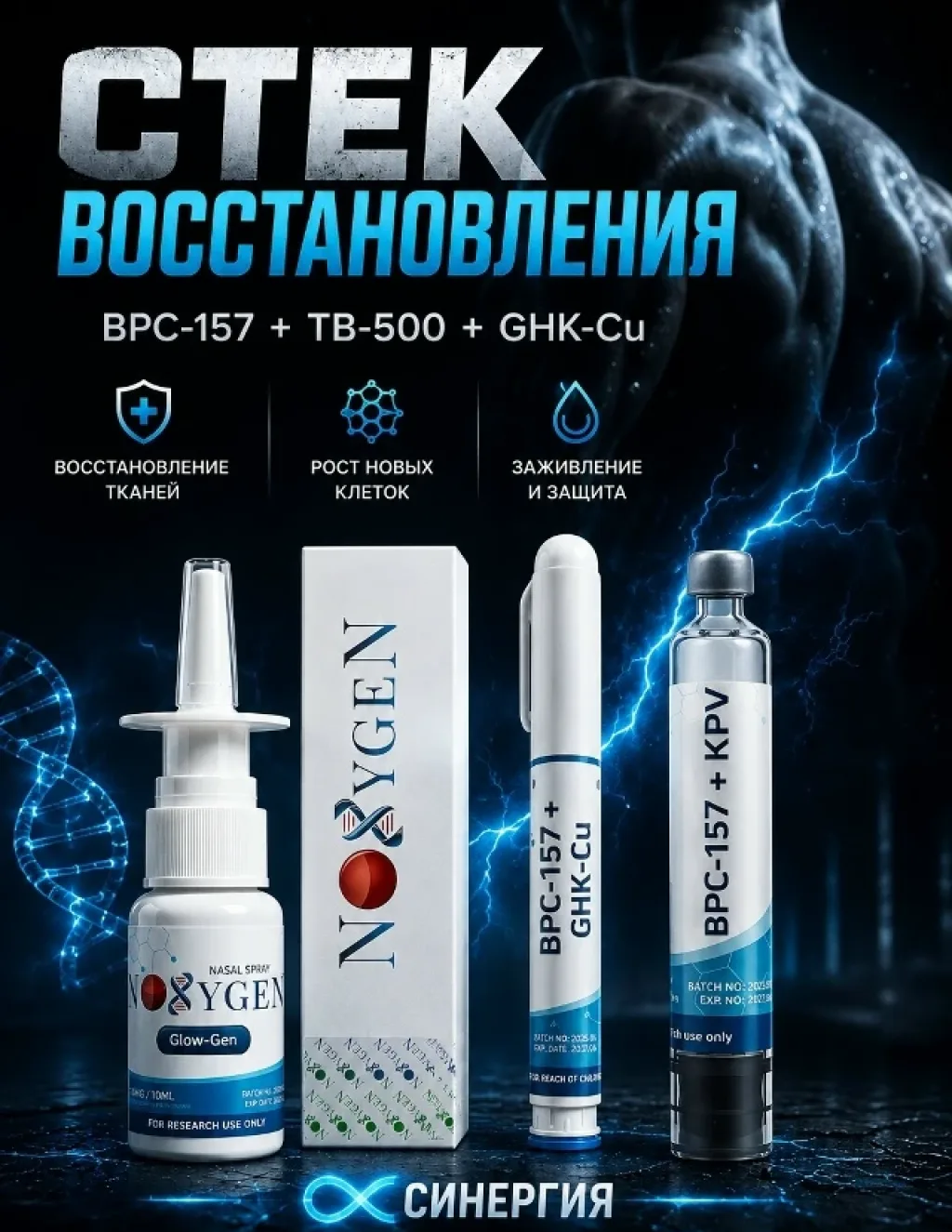 🧬 СТЕК ВОССТАНОВЛЕНИЯ: BPC-157 + TB-500 + GHK-Cu